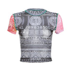 Short sleeve crewneck sheer mesh print top  | Festival Outfits Women
