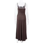 Solid ruched u neck backless cami maxi dress