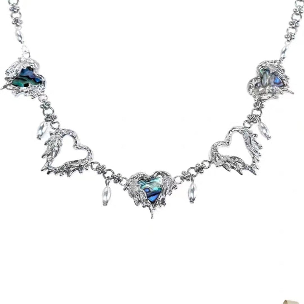 Blue rhinestone heart decor choker necklace  | Festival Outfits Women