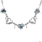 Blue rhinestone heart decor choker necklace  | Festival Outfits Women