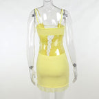 Lace up ruffle hollow out backless cami mini dress
