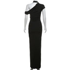 Short sleeve halter one shoulder irregular maxi dress  | Festival Outfits Women