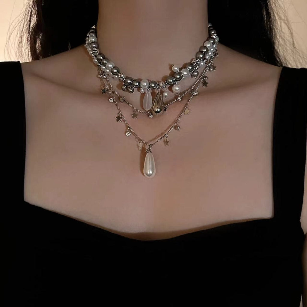 Layered faux pearl pendant choker necklace  | Festival Outfits Women