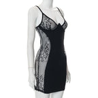 Lace see through patchwork mini dress