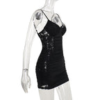 V neck lace ruched backless cami mini dress  | Festival Outfits Women