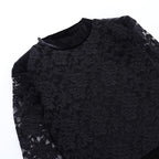 Lace solid see through long sleeve furry mini dress
