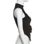 Hollow out high neck corset sleeveless zip-up crop cut out top