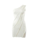 One shoulder solid ruffled mini dress