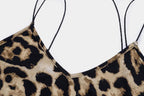 Leopard print contrast spaghetti strap u neck backless midi dress