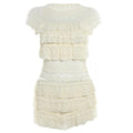 Crewneck cap sleeve textured ruched solid mini skirt set  | Festival Outfits Women