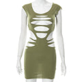 Round neck short sleeve hollow out solid dress