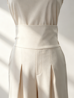 Two Piece Sets Pant Set Maxi Dresses Ecru White High Collar Sleeveless Elegant Sets