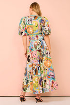 Paty Aesthetic V Neck Puff Sleeve Midi Dress Elevated Occasion Wear