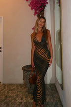 Maria Statement Elena Printed Slip Maxi Dress with Open Back Premium Wardrobe Essential