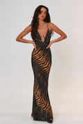 Maria Statement Elena Printed Slip Maxi Dress with Open Back Premium Wardrobe Essential