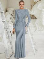 Maxi Dress With Knotted Waist Long Sleeve Pleated Semi-Formal Party Long Dress For Women 2026