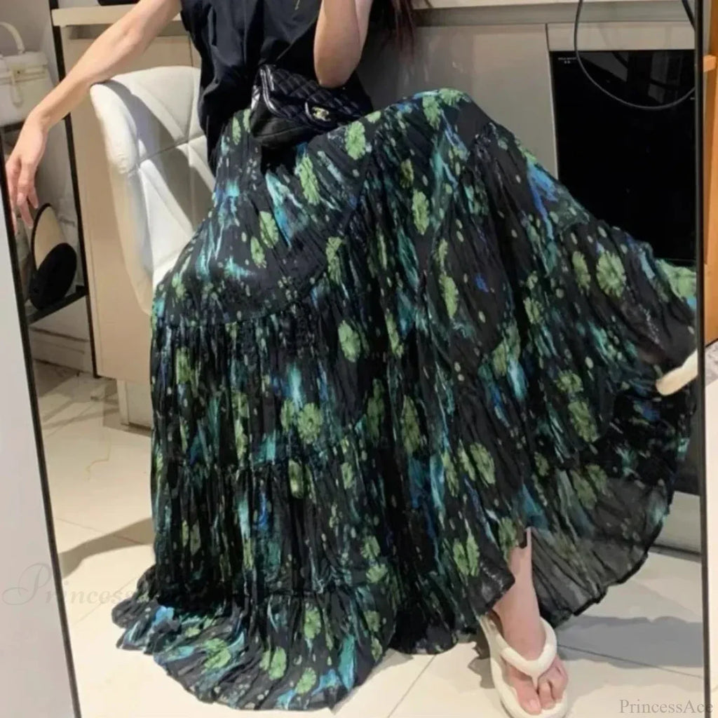 Kawaii Bohemian Floral Maxi Skirt Summer Retro Romantic