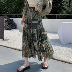 Kawaii Chiffon Splice Floral Tea Break Skirt