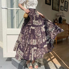 Kawaii Chiffon Splice Floral Tea Break Skirt