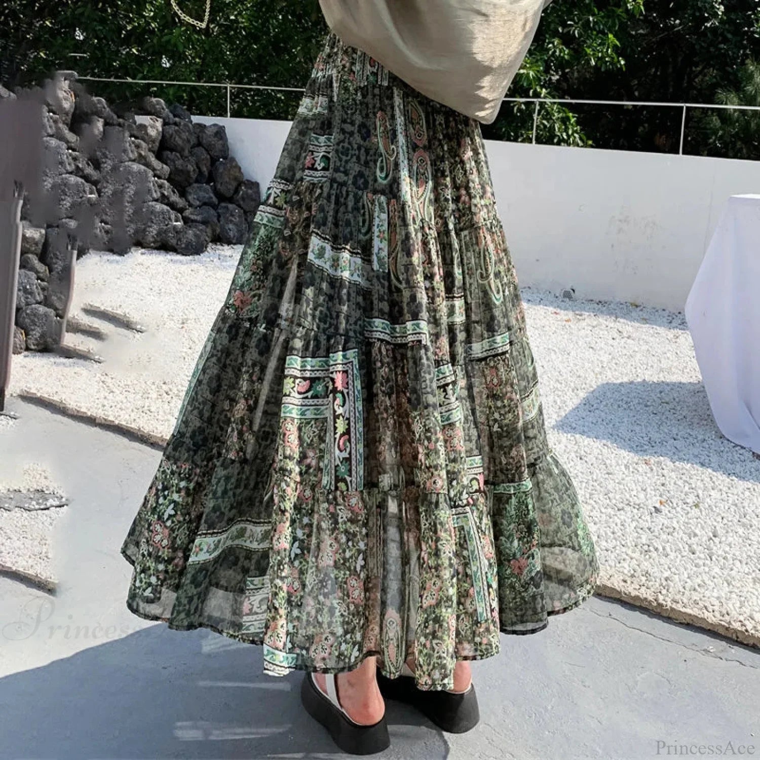 Kawaii Chiffon Splice Floral Tea Break Skirt