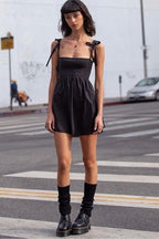 Renata Timeless Mini Dress with Bow and Shoulder Straps Designer Edit