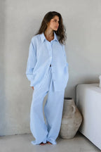 Khaki Cotton Linen Relaxed Long Sleeve Two Piece Set