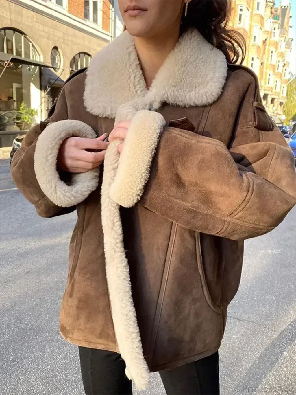 Khaki Single Breasted Leather Coat