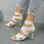 Khaki Super High Heel Sandals Sexy Open Toes Elastic Broadband Zipper Gladiator Party Wedding High Heel