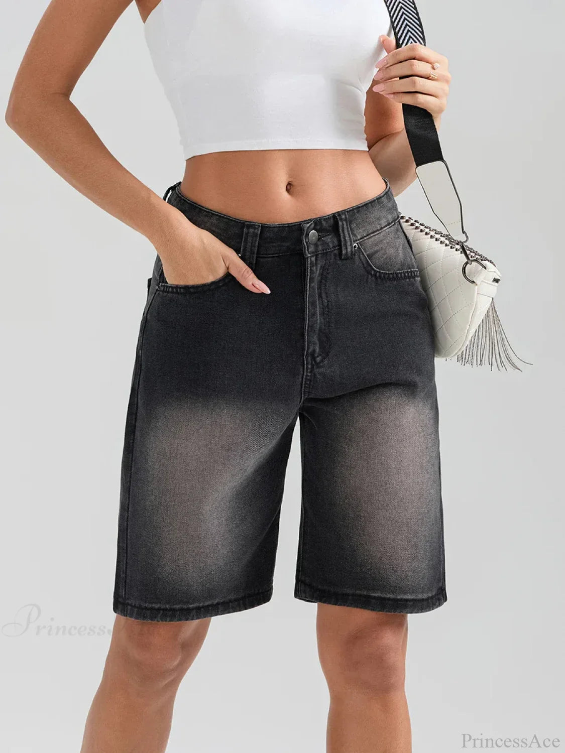 Knee-Length Button Denim Short