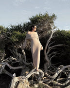 Knit Off-Shoulder Long Sleeve Maxi Dress