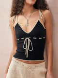 Knitted Contrast Tie-Up Crop Top