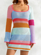 Knitted Cutout Stripe Mini Dress