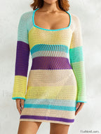 Knitted Cutout Stripe Mini Dress
