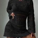 Knitted Hollow Out Sexy Backless Beach Mini Boho Dress Cover-up