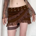 Knitted Lace Ruffled Brown Skirt