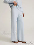 Knitted Winter High Waist Warm Straight Solid Light Blue Basic Wide Leg Pants