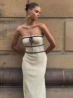 Apricot Knotted Tube Midi Sweater Dress