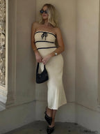 Apricot Knotted Tube Midi Sweater Dress