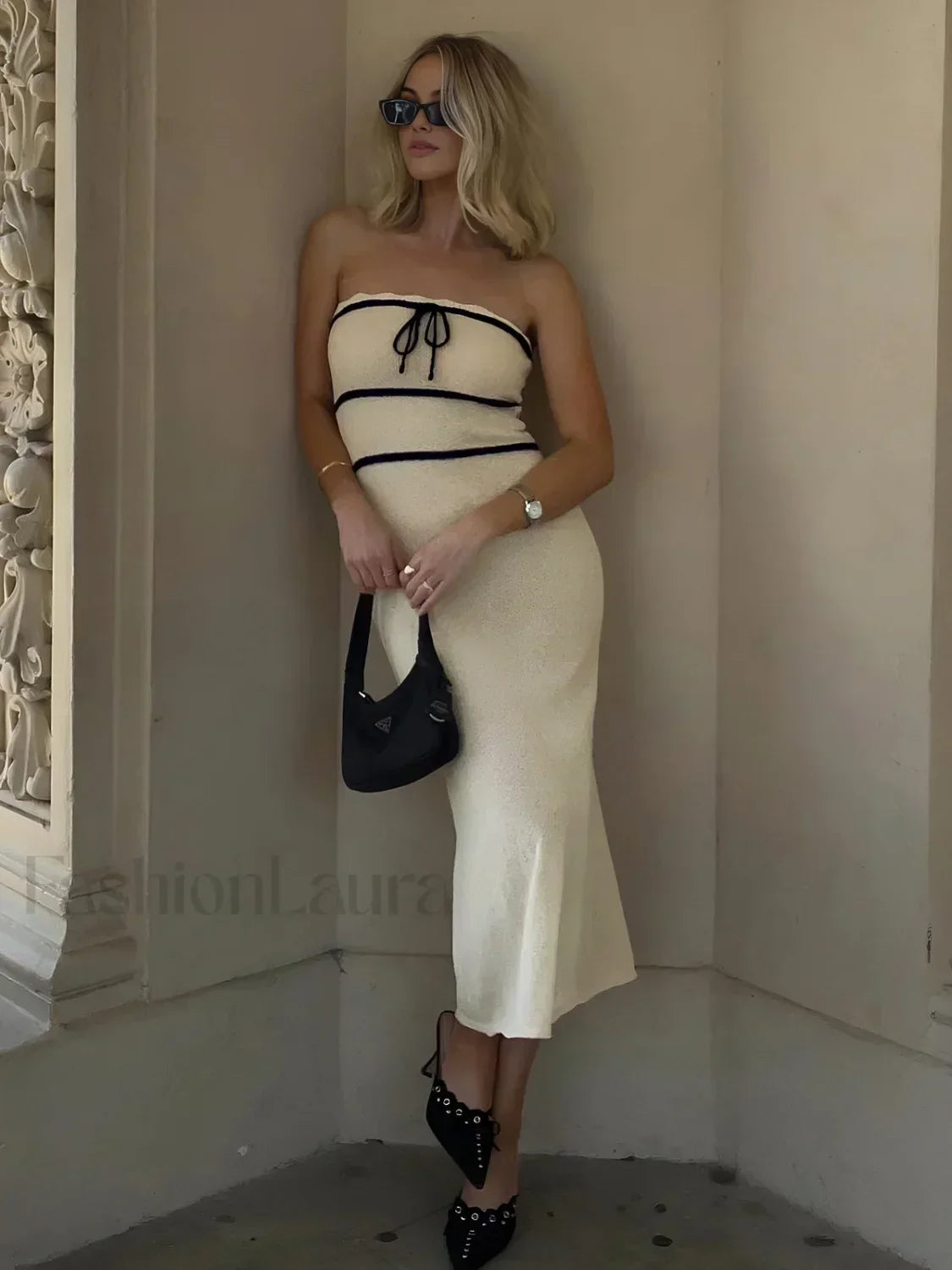 Apricot Knotted Tube Midi Sweater Dress