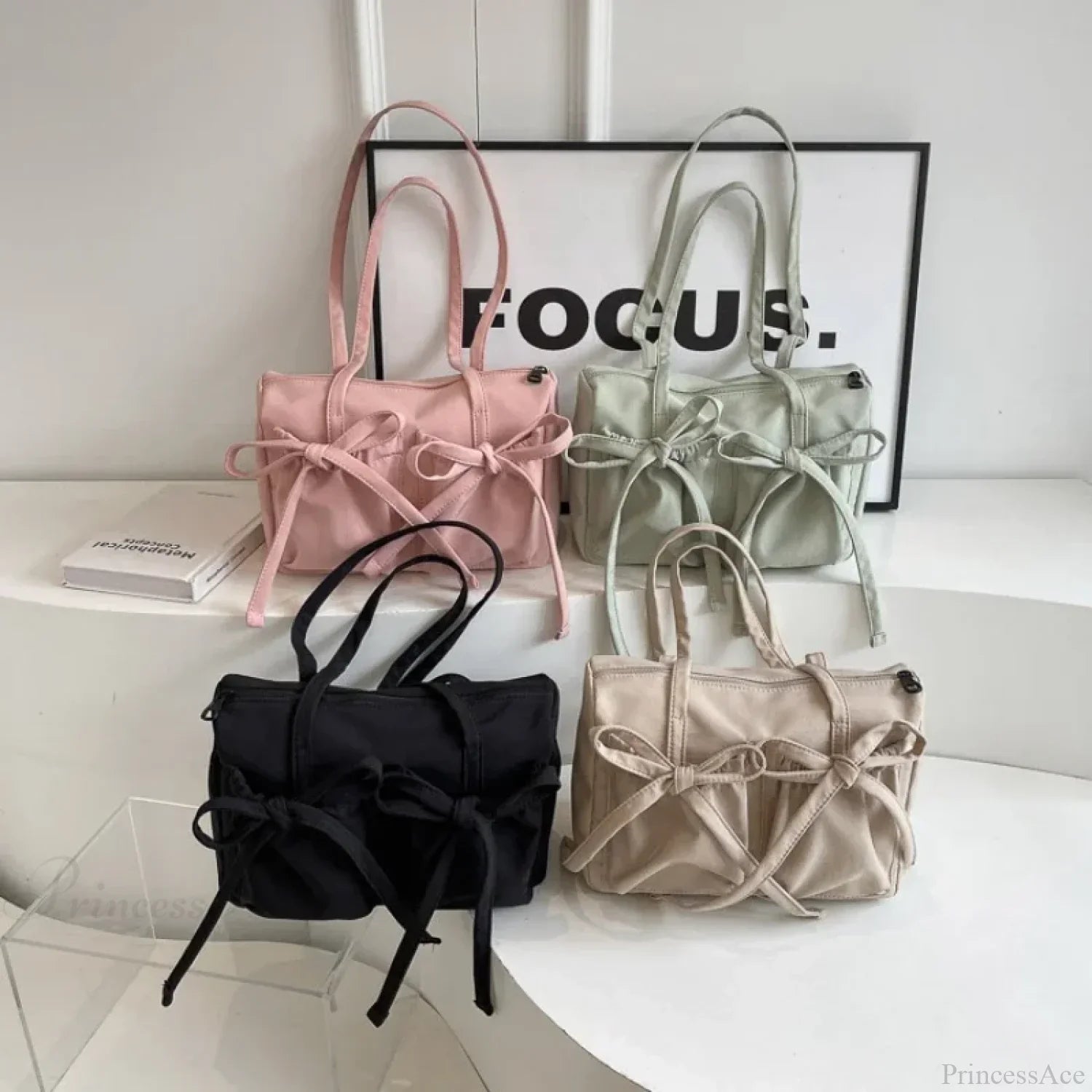 Korean Bow Nylon Foldable Shoulder Bag
