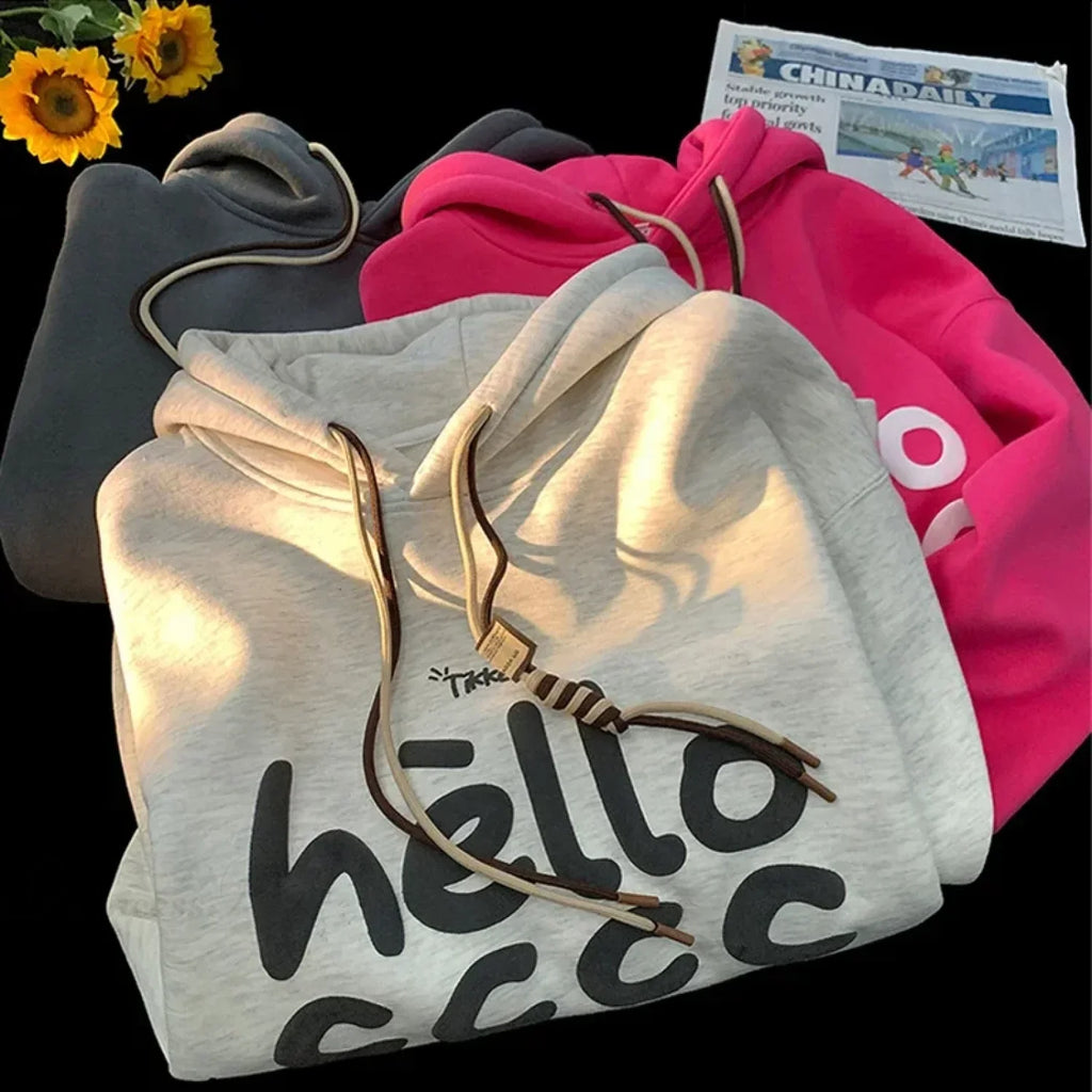 Korean Fashion Letter Printed Fleece Hoodie