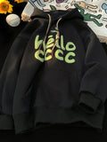 Korean Fashion Letter Printed Fleece Hoodie