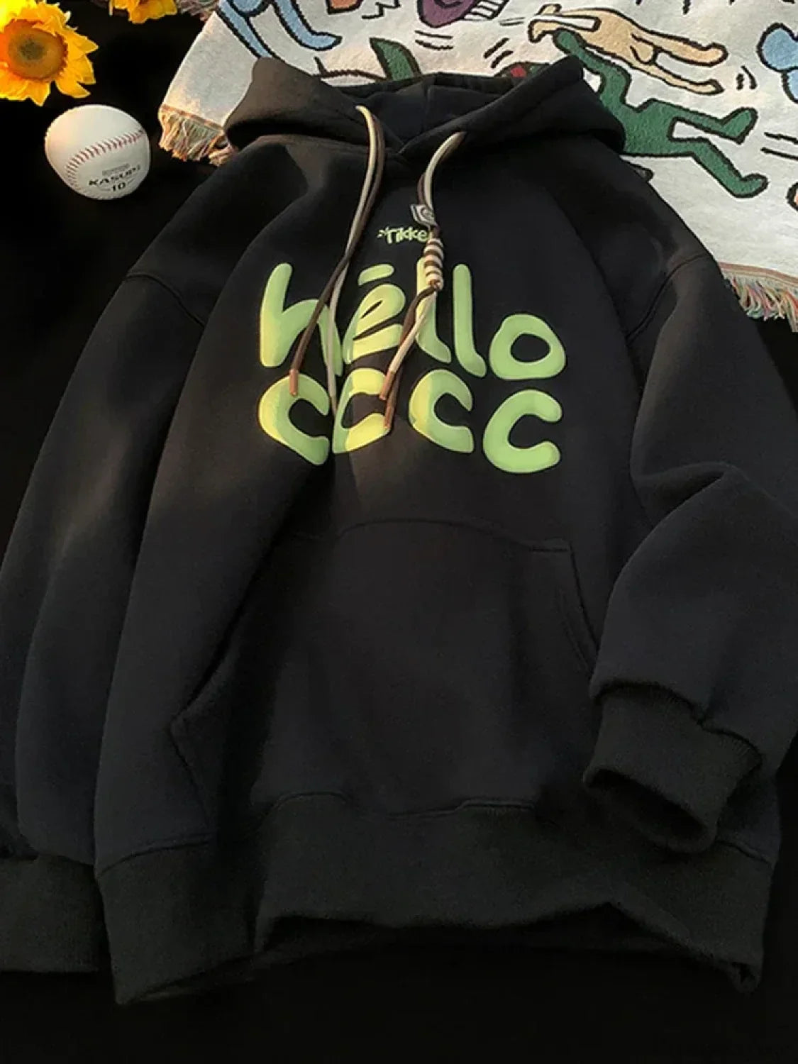 Korean Fashion Letter Printed Fleece Hoodie