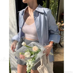 Korean Hip Hop Casual Blue Blouse Women Blouse