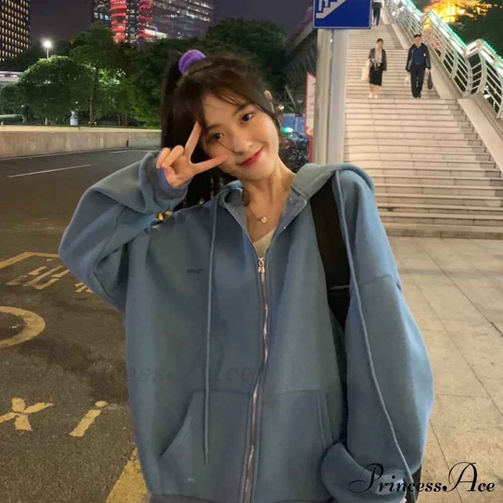 Korean Zip Up Oversized Hoodie