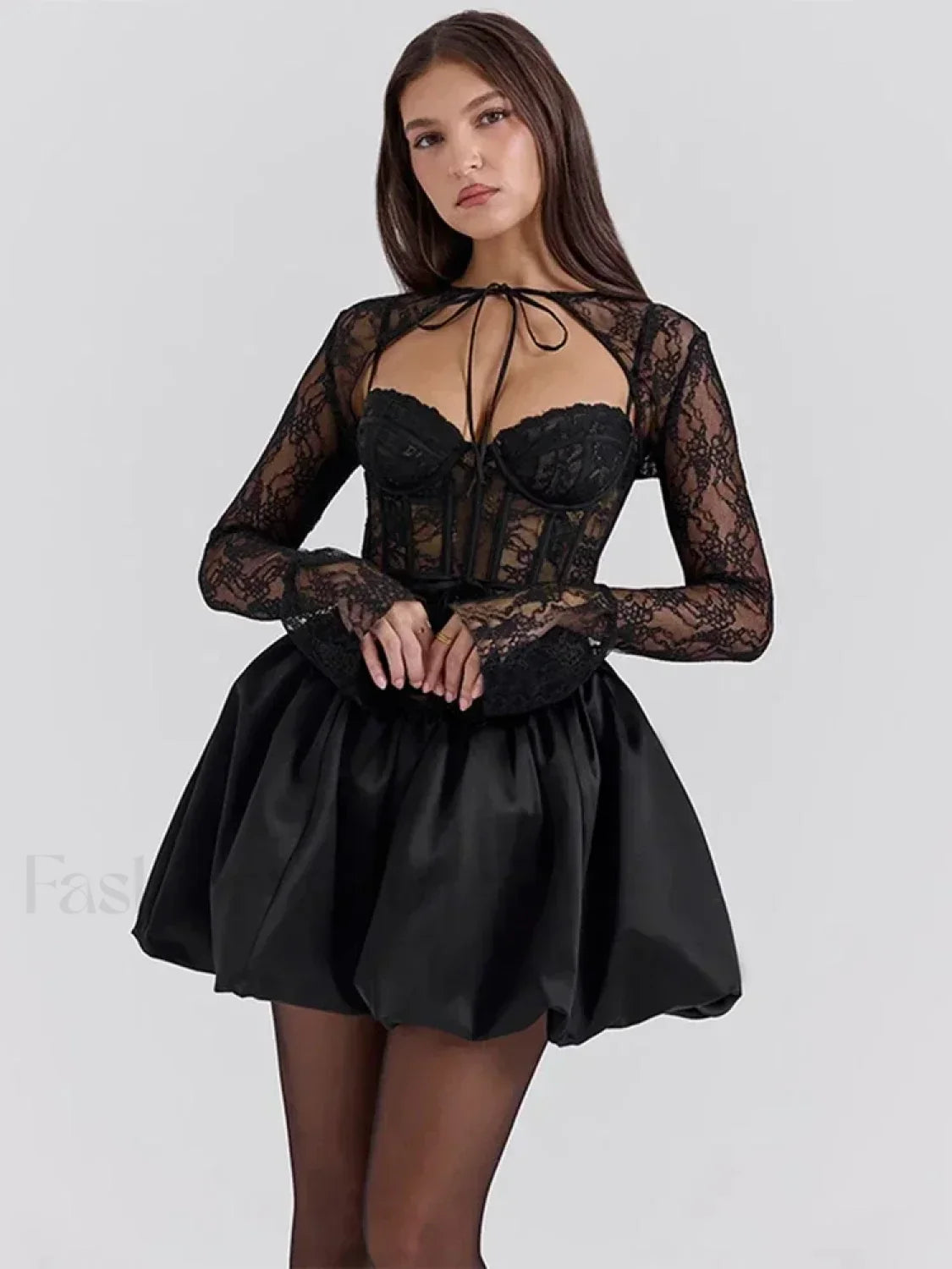 Lace Bandage Sheer Mini Dress