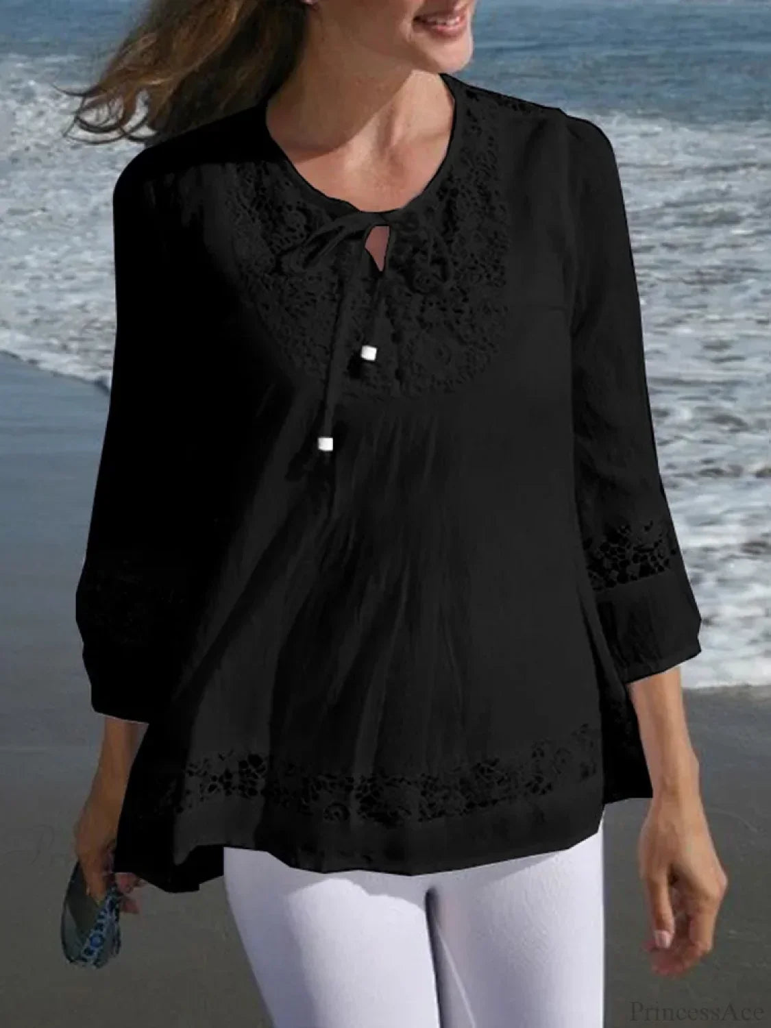 Lace Crochet Casual Patchwork Blouse