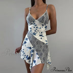 Lace Detail Print Slip Mini Dress