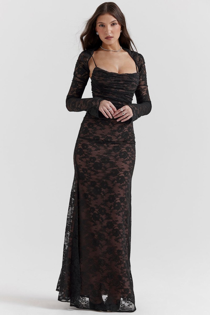 Autumn Elevated Lace Bodycon Long Dress for Women Premium Wardrobe Essential