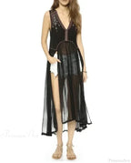 Lace Flare Sleeve Tassel Hollow Maxi Boho Dress